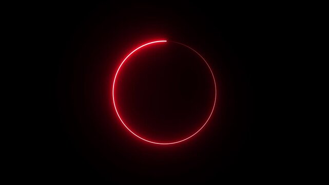 Glowing red neon circle light frame on black background for motion graphics