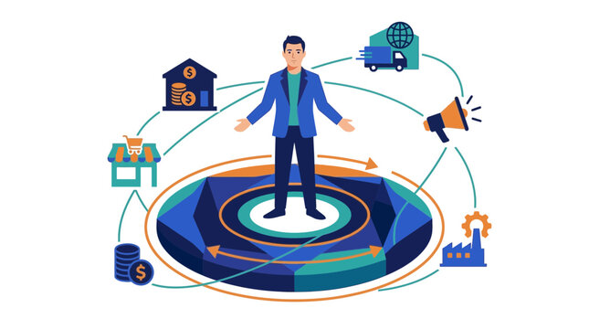 Business Concept: Man in Center of Supply Chain Network