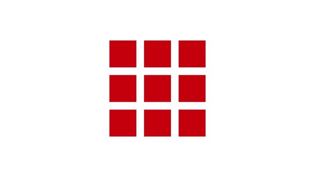 Red square grid loading animation showing incremental progress toward completion against plain
