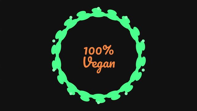 Animated green circular loading progress bar with one hundred percent vegan text label element