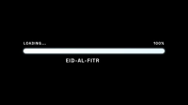 Digital loading progress bar displaying eid al fitr celebration text on a dark background