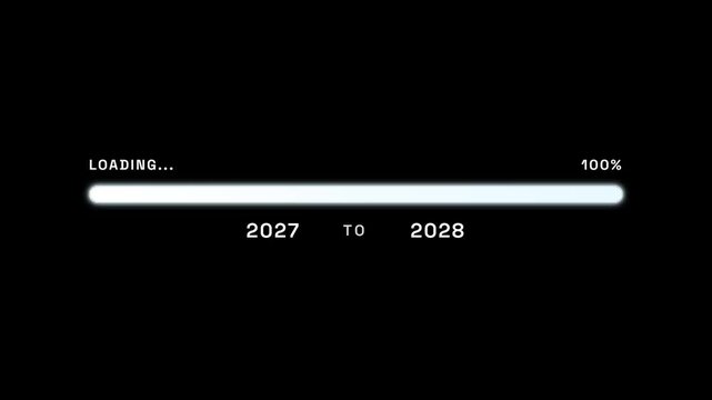 Digital progress bar loading from twenty twenty seven to twenty twenty eight new year transition