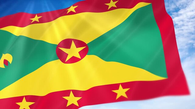 Grenada Flag Seamless Loop 4k 60fps on Sky Background