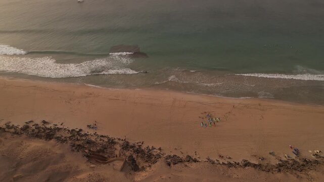 Beach in Fuerteventura, Canary Islands, during a sandstorm, 4k 30fps aerial footage, 1 inch sensor drone