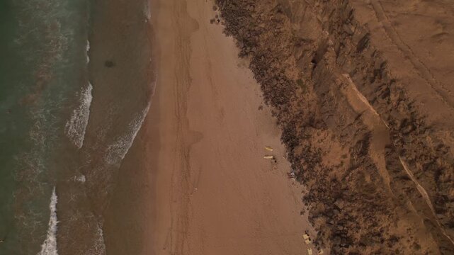Beach in Fuerteventura, Canary Islands, during a sandstorm, 4k 30fps aerial footage, 1 inch sensor drone