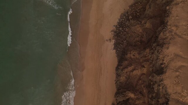 Beach in Fuerteventura, Canary Islands, during a sandstorm, 4k 30fps aerial footage, 1 inch sensor drone