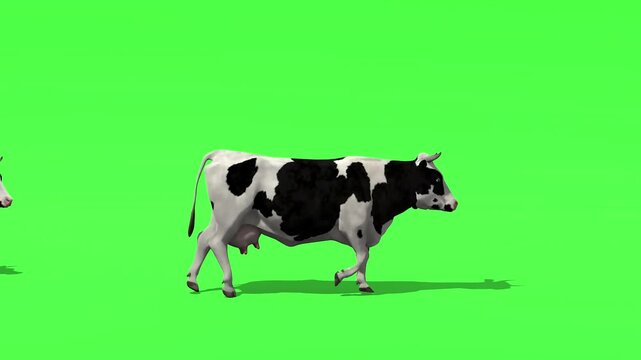 Small group of african buffaloes walking on green screen
