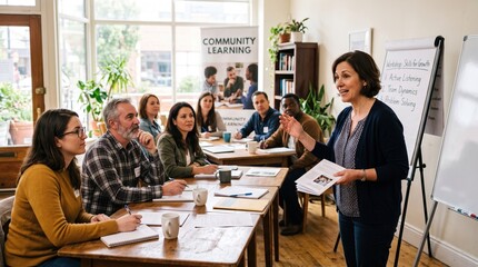 Fototapeta premium Community learning workshop with diverse adults with crisp detail