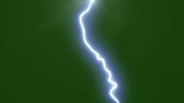 Realistic lightning bolts striking during a dark storm with lightning flashes in storm cloud, thunder lightning crack overlay effect green screen background, 4k animation