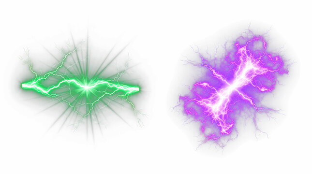 Green electrical arc and purple high voltage lightning discharge elements are perfect for representing static electricity or magic shocks on transparent surfaces.