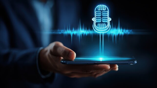 Glowing Microphone With Sound Waves Projected From Smartphone Digital Illustration