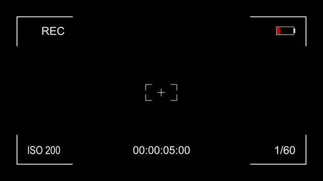 Video camera viewfinder frame. Video camera recorder screen overlay on a transparent background, Recording camera screen interface with alpha channel. 4k video