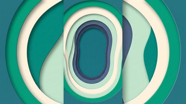 Abstract paper cut background, teal and green layered paper art, 3D topographic wavy shapes, modern geometric craft texture