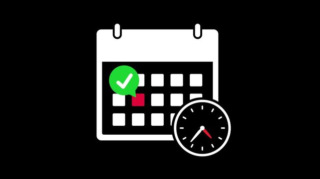 Daily Calendar Date icon with check mark icon animation. Animated date calendar icon concept. calendar and rotating clock icon. business presents calendar icon with checkmark, symbolizing planning and
