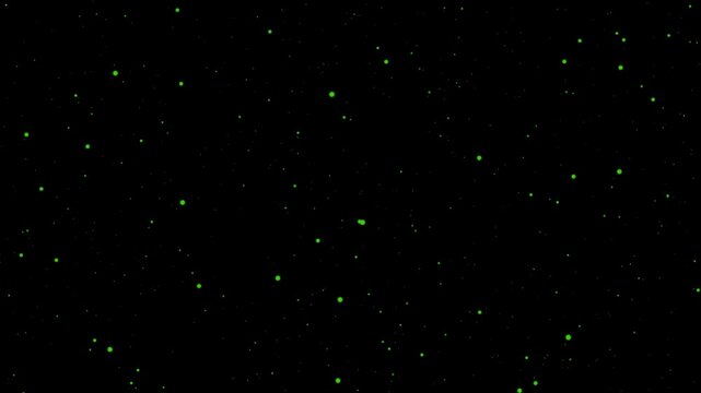 Green Particles Flowing in Dark Space Background