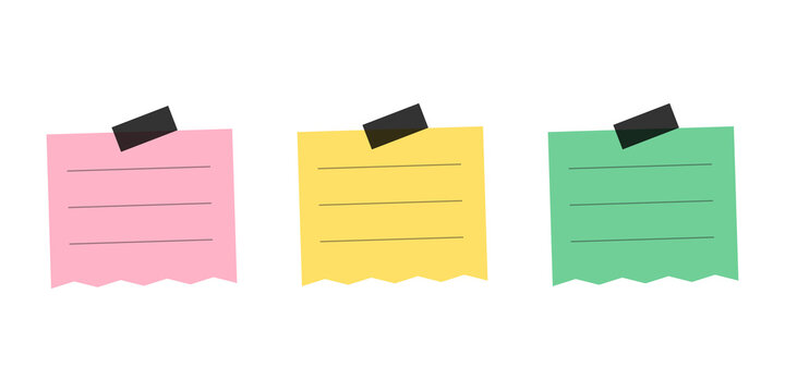 Handwritten style colorful sticky notes isolated on transparent background for business and office memos