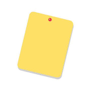 Single yellow sticky note with red push pin isolated on transparent background for important reminders