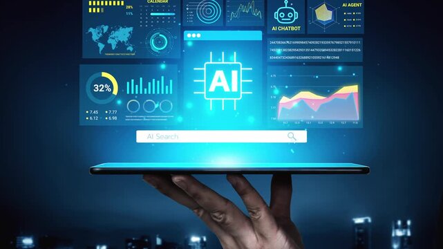 Futuristic Concept of Artificial Intelligence Integration with Digital Interface and Data Visualization on a Mobile Device Held by a Hand. Entropy.