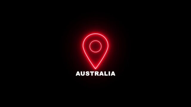 Red neon location pin icon with the text AUSTRALIA , Country GPS location tracking icon. map pointer navigation and place tracker icon.