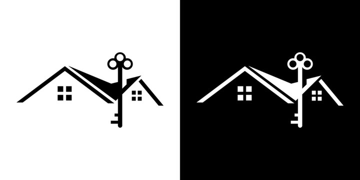 modern simple house and key logo vector