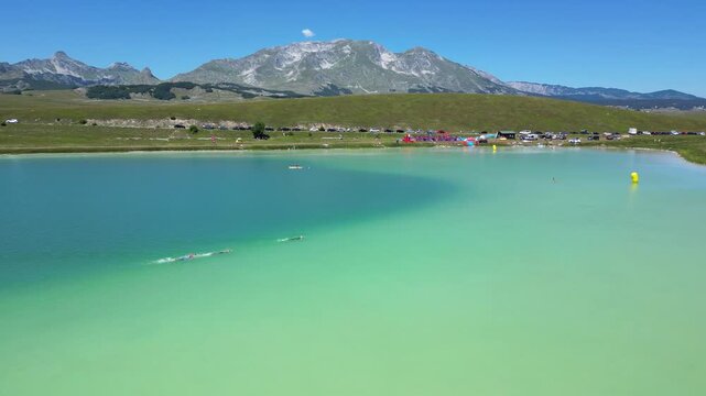 Drone View of Swimming Competition at Devil's Lake (Vražje Jezero) in Durmitor, Montenegro