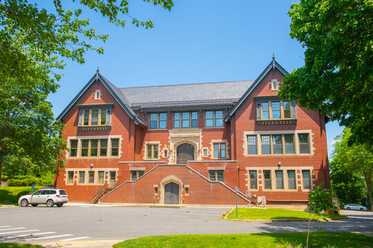 Leander R. Peck School at 281 County Road in Barrington Civic Center Historic District in town of Barrington, Rhode Island RI, USA. Now this building is Barrington Public Library. 