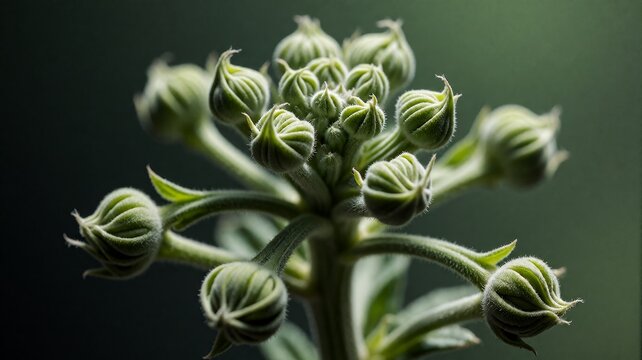 Unopened flower buds cluster along slender stem