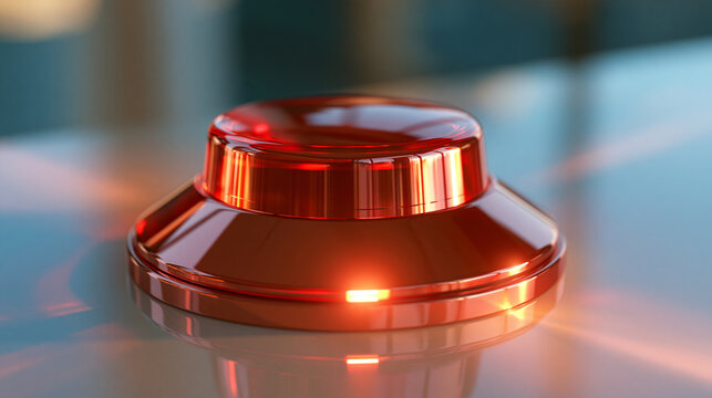 glossy red emergency stop button illuminated on a bright clean background, warning and important decision concept, critical moment, alert signal, technology, control panel,
