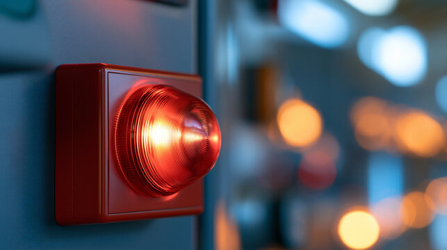 glowing red fire alert emergency push button on a bright clean background, industrial crisis management and hazard response concept, technology, safety equipment, modern,