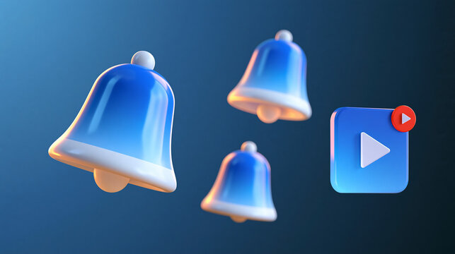 set of notification bell icons in a bright clean design, alarm and incoming message symbol concept, subscribe and push chat alert, reminder, technology, app icon, modern, minimal,