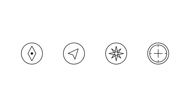 Compass icons arranged in a linear row provide a minimalist aesthetic for modern digital navigation tools.