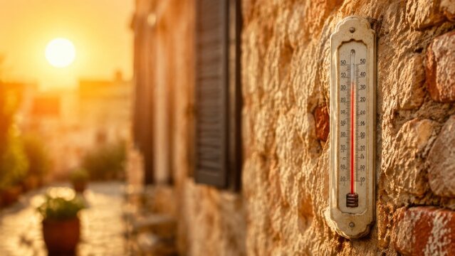 Retro wall thermometer in subdued light with a solemn mood and carefully balanced framing authentic