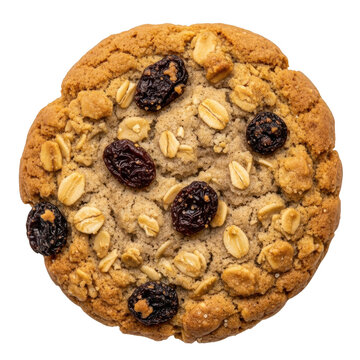 Homemade oatmeal raisin cookie with nuts isolated on transparent background