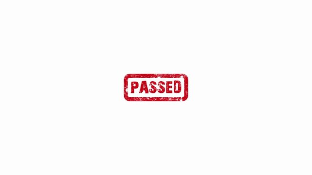 Red rubber stamp PASSED approval, isolated on white, motion blur