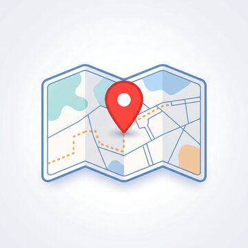 Abstract map with a red location pin, representing navigation, directions, and point of interest for travel or business purposes