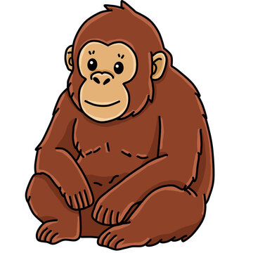 Cute orangutan sitting friendly wild ape cartoon vector illustration