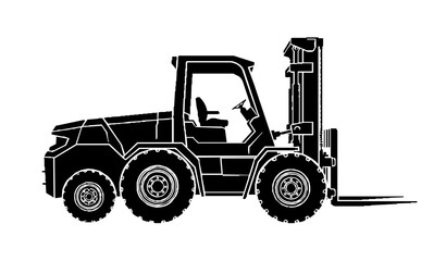 Naklejka premium Heavy Duty Forklift Machine Black Silhouette Vector Icon for Logistics