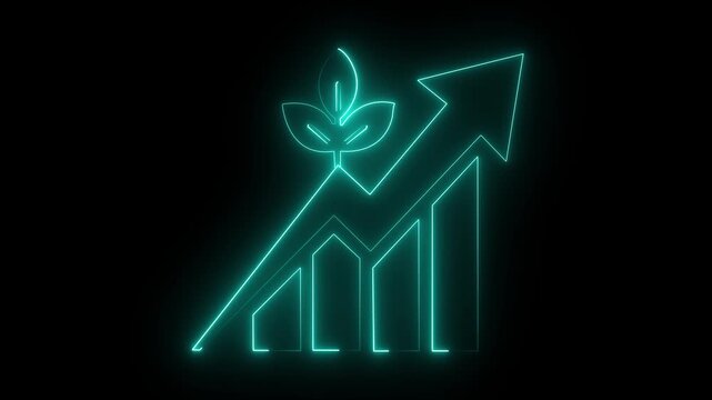 Growing leaf on upward business growth chart
