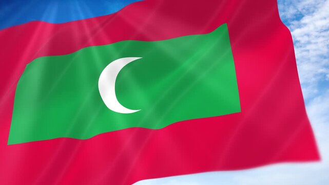 Maldives Flag Seamless Loop 4k 60fps on Sky Background