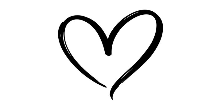Black hand drawn heart shape isolated on white background romantic symbol for wedding card design or valentine day greeting creative icon.