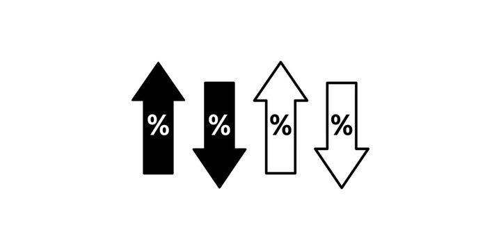Percentage arrows indicating growth and decline trends isolated on transparent background for financial analysis and stock market data.