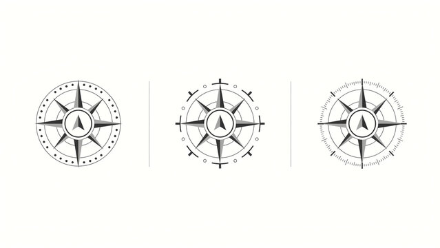 Compass icons illustrate precise navigation tools against a clean white background for design projects.