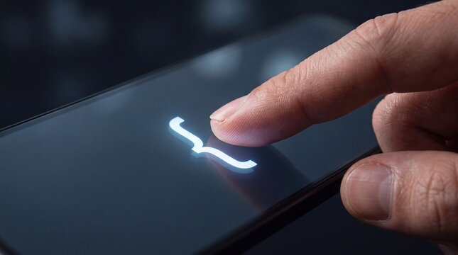 A close-up view of a finger touching a glowing white curly bracket symbol on a black ad social media download thambnail poster web template event festival 2026 2027 2028
