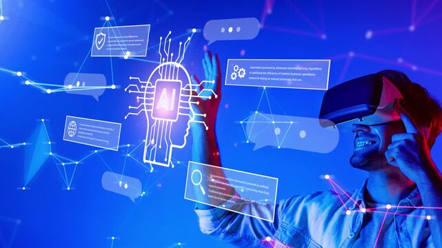 Immersive Virtual Reality Experience with Digital Interface, Technology and Artificial Intelligence Concepts for Future Learning and Innovation Gluon.