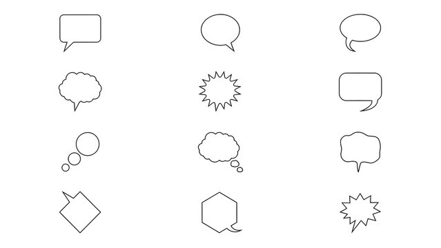 Speech bubbles are presented in a grid of varied shapes to facilitate effective visual communication.