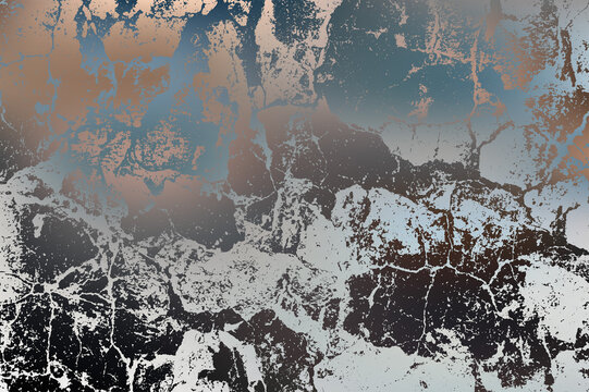 Abstract grunge texture with metallic copper and silver cracked stone effect