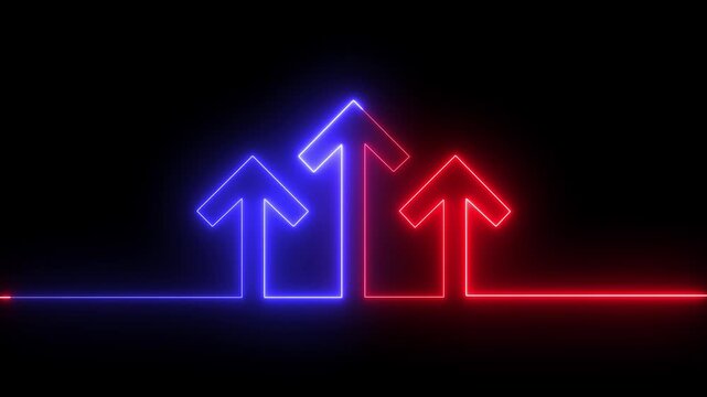 Abstract neon arrow business graph chart icon animation background. profit, investment,direction arrow icon motion. Up arrow isolated. swipe up pointing video footage.
