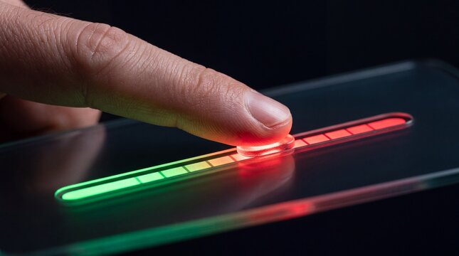 A human finger sliding a glowing red and green volume or brightness slider bar on a dark ad social media download thambnail poster web template event festival 2026 2027 2028