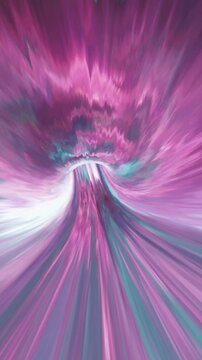 Pink and blue cosmic tunnel with smooth flowing motion, immersive vertical reel visualizing dreamy hyperspace travel and soft science fiction environments
