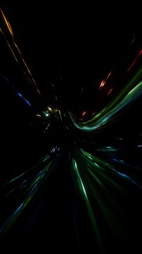 Dark green space warp with sharp light streaks and forward motion, futuristic vertical reel representing intense hyperspace travel and sci-fi energy flow
